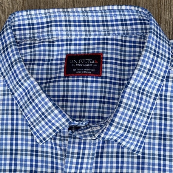 UNTUCKit XXX-Large Nealer Men's Blue Checkered Shirt Button Down Short Sleeve - Picture 2 of 5